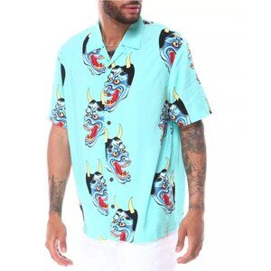 ED HARDY Oni Mask Devil Face Camp Shirt Button Down Short Sleeve Shirt